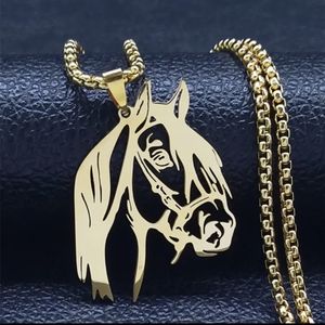 Arabian Horse Head Necklace Cut-Out Pendant Unisex Gold over Stainless Steel